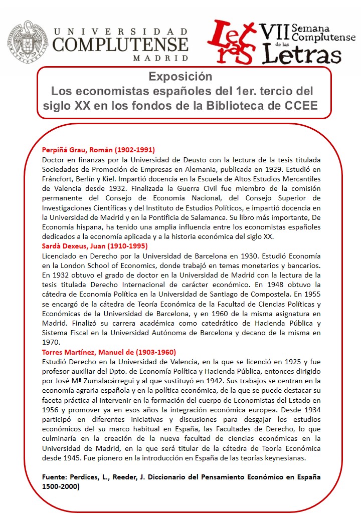 Vitrina 1:  Román Perpiñá y Grau, Manuel de Torres, Juan Sardá